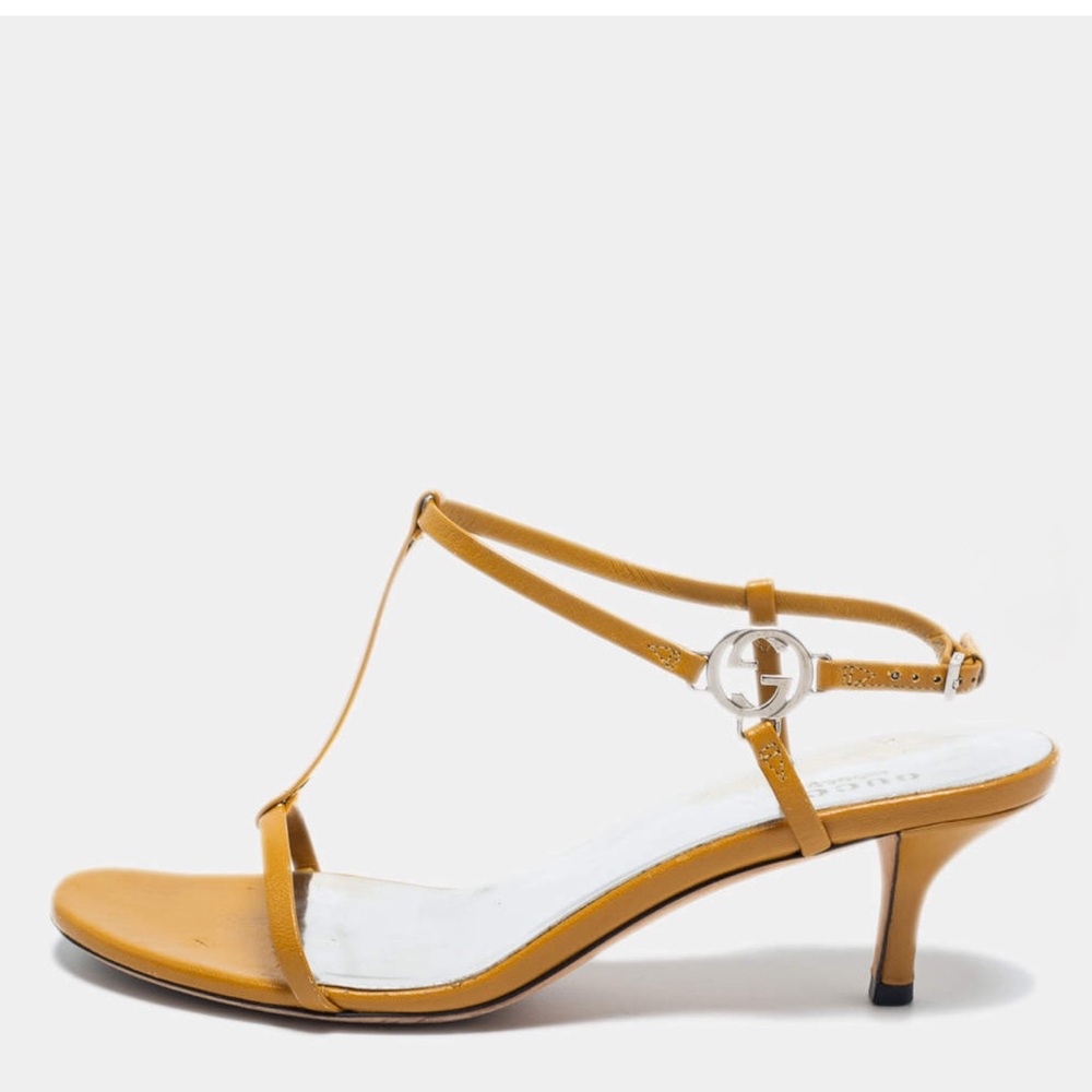 NEW Gucci Interlocking Leather Sandal Kitten Heel